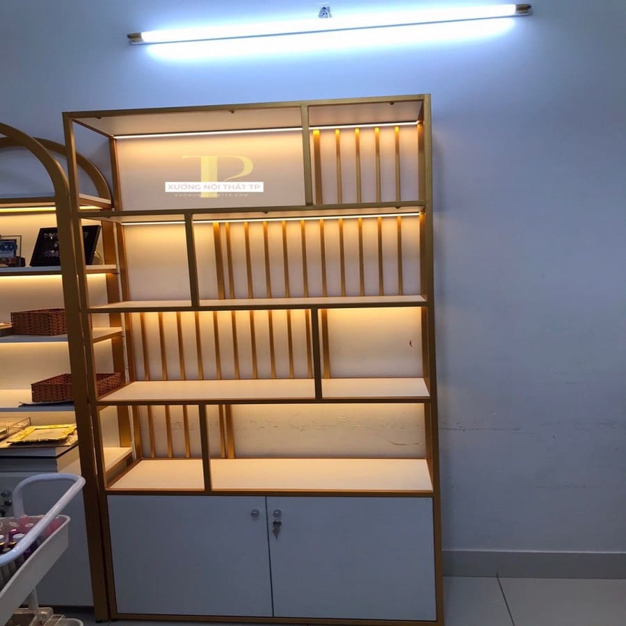 Tủ Kệ Sắt Led Vàng Đồng